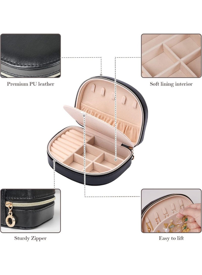 Soofam Travel Jewelry Box Storage Case, Small Portable Seashell-Shaped Jewelry Case, 2 Layer Mini Jewelry Organizer in PU Leather for Women -Black - Image 4
